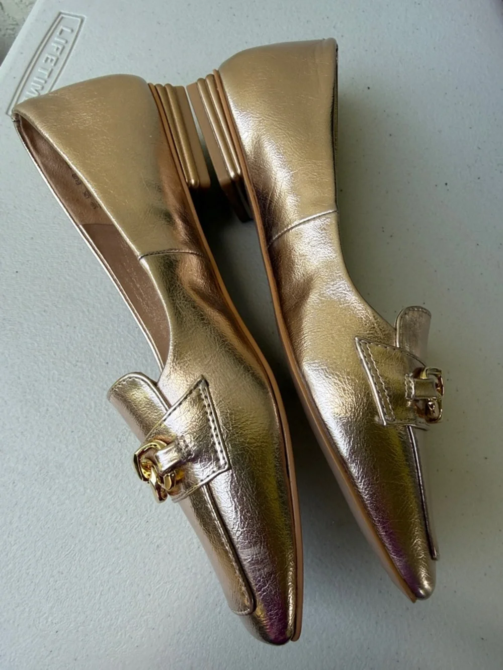 Franco Sarto Women’s Tiari Metallic Rose Gold Square Toe Gold Chain Flats 7